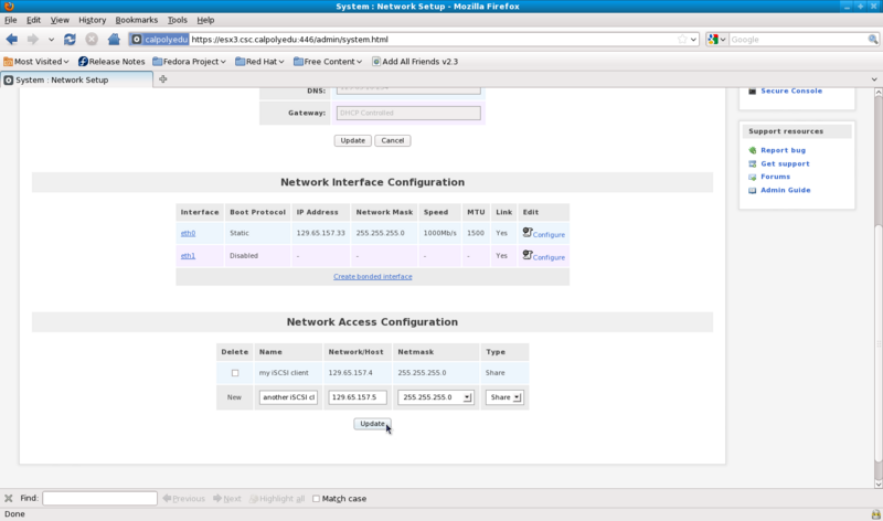 You have told the Openfiler about your client hosts, but Openfiler is set to default deny. It will still not trust them.